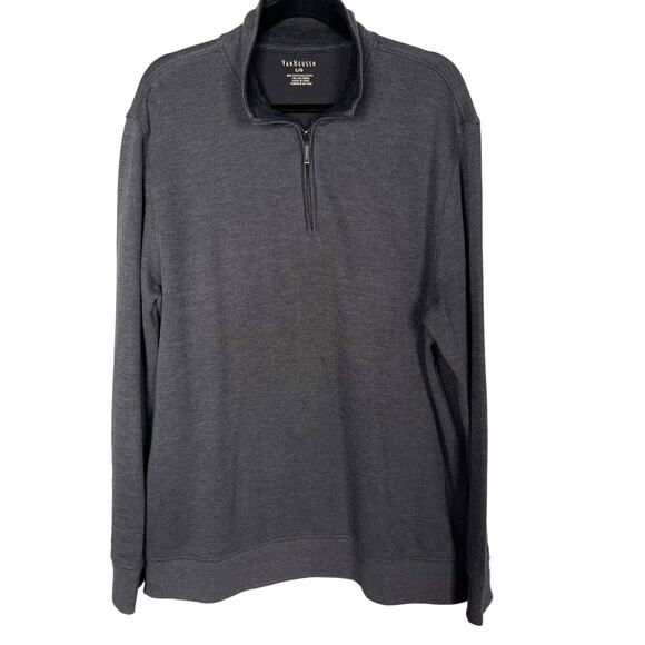 Van Heusen Mens Large L Charcoal Gray 1/4 Zip Pullover Sweater Mock Neck Cotton - Picture 1 of 5